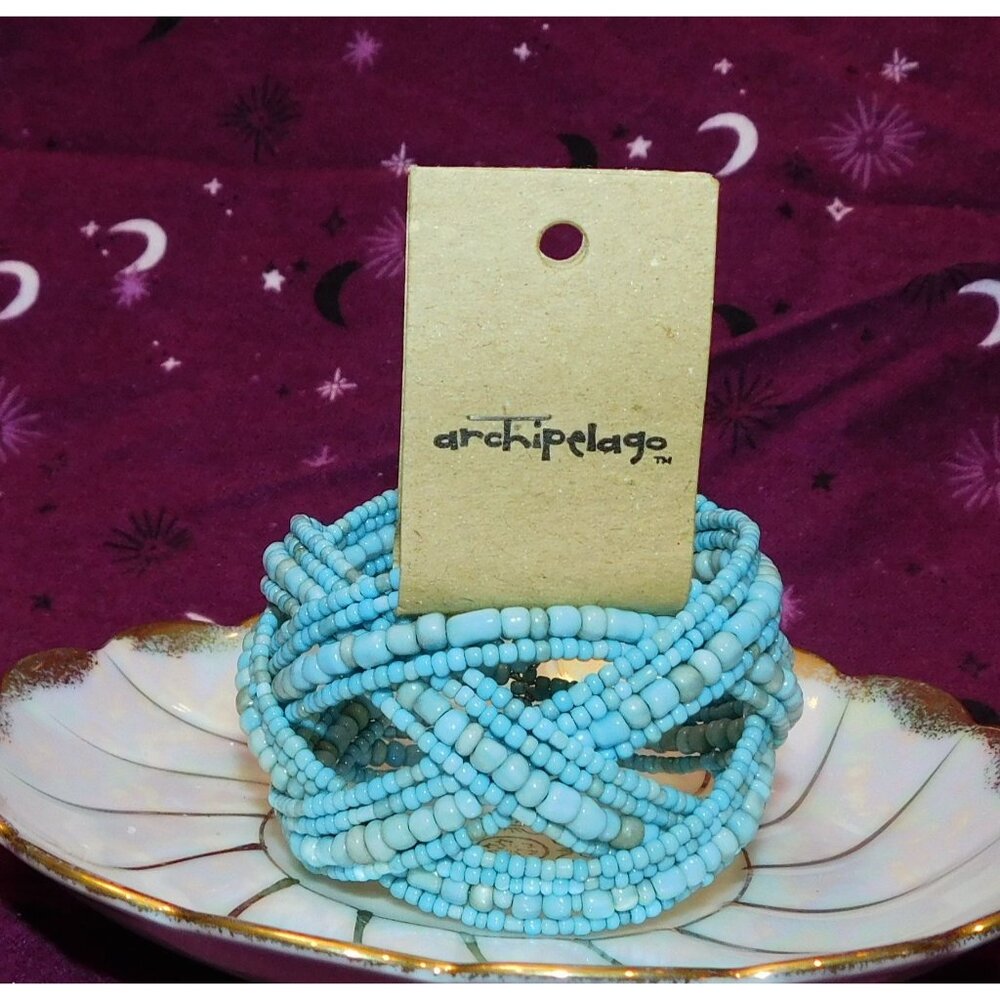 Archipelago Handmade Blue beaded Cuff Bracelet - Picture 2 of 6